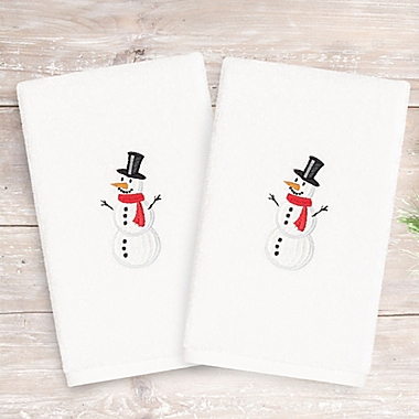 Linum Home Christmas Embroidered Snowman Hand Towels (Set of 2). View a larger version of this product image.