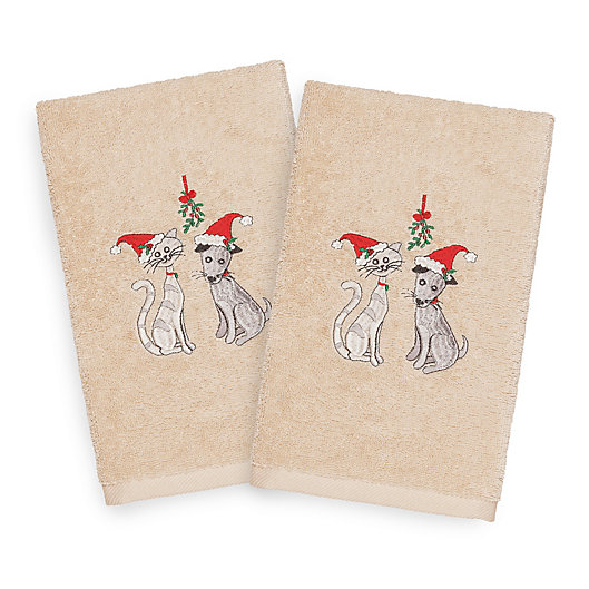 Alternate image 1 for Linum Home Christmas Cute Couple 2-Piece Hand Towel Set in Sand