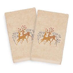 Linum Home Textiles Christmas Deer Pair 2-Piece Hand Towel Set in Sand