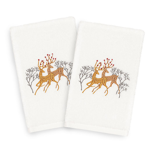 Alternate image 1 for Linum Home Textiles Christmas Deer Pair Hand Towels (Set of 2)