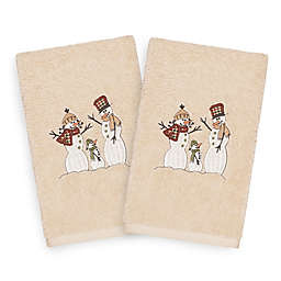 Linum Home Christmas  Snow Family  2-Piece Hand Towel Set in Sand