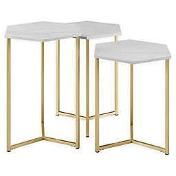 Forest Gate Hex  Faux Marble Nesting Tables in Gold/White (Set of 3)