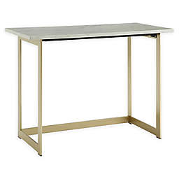 Forest Gate Faux Marble Computer Desk in White/Gold