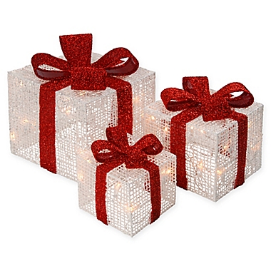 National Tree Company 3-Piece Pre-Lit LED Christmas Gift Box Set in White. View a larger version of this product image.