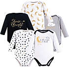 Alternate image 0 for Yoga Sprout Size 0-3M 5-Pack Metallic Moon Long Sleeve Bodysuits in White