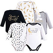 Yoga Sprout Size 0-3M 5-Pack Metallic Moon Long Sleeve Bodysuits in White