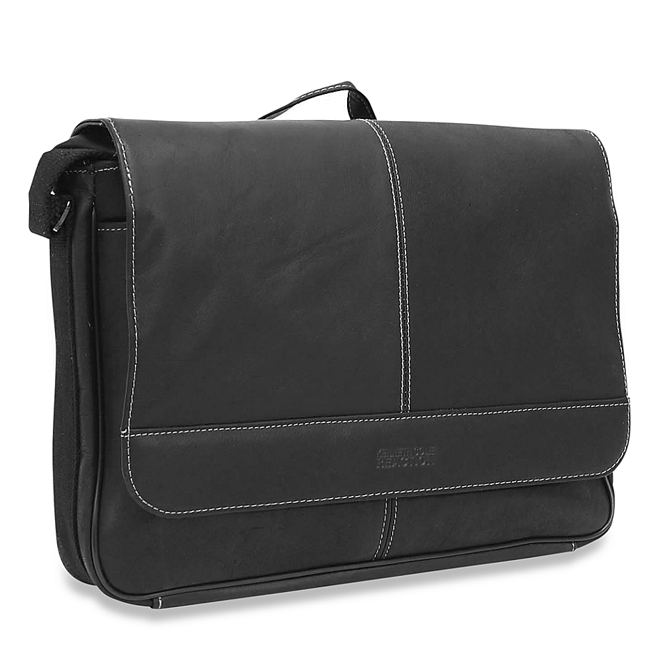 Kenneth Cole Reaction Black Risky Business Leather Flap-Over Messenger Bag