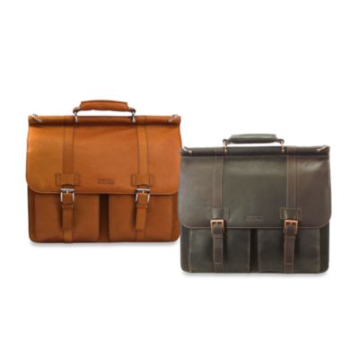 kenneth cole reaction colombian leather dowel rod double gusset laptop briefcase