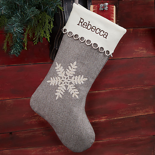 Alternate image 1 for Classic Herringbone Snowflake Personalized Christmas Stocking