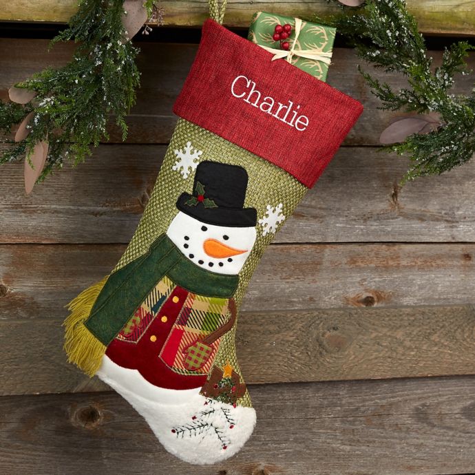 Rustic Boy Snowman Personalized Christmas Stocking Bed Bath and