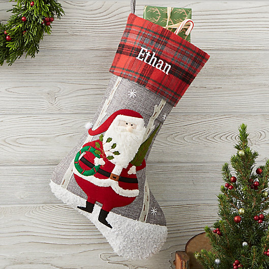 Alternate image 1 for Wintry Cheer Santa Personalized Christmas Stocking