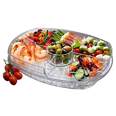 Ice Chilled Sharing Platter with Dip Cup and Lids for Fresh Snacks On Ice 8 Section Appetiser Tray 