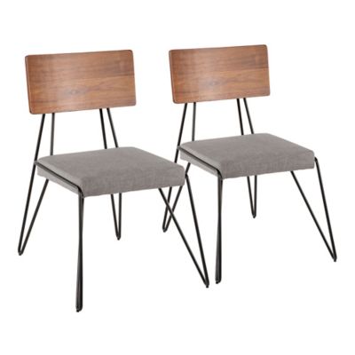 Set of 2 Loft Mid Century Modern Chairs Gray/Black - Lumisource: Hairpin Legs, Wood Backrest, Polyester Seat