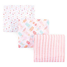 Hudson Baby® Ice Cream 3-Pack Muslin Swaddle Blanket Set in Pink