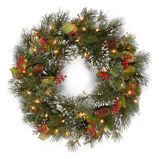 Alternate image 1 for National Tree Company® 24-Inch Pre-Lit Wintry Pine Artificial Christmas Wreath