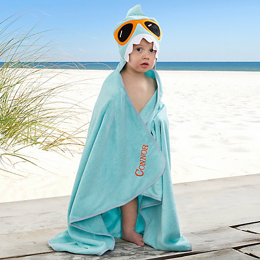 Alternate image 1 for Embroidered Shark Kids' Hooded Beach Towel