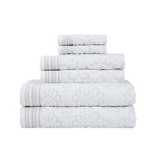 Alternate image 1 for Emile 6-Piece Turkish Cotton Bath Towel Set in White/Linen
