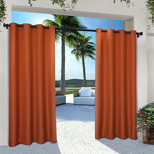 Alternate image 1 for Solid Indoor/Outdoor 96-Inch Grommet Window Curtain Panels in Orange (Set of 2)