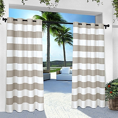 Striped Grommet Indoor/Outdoor Window Curtain Panels (Set of 2). View a larger version of this product image.