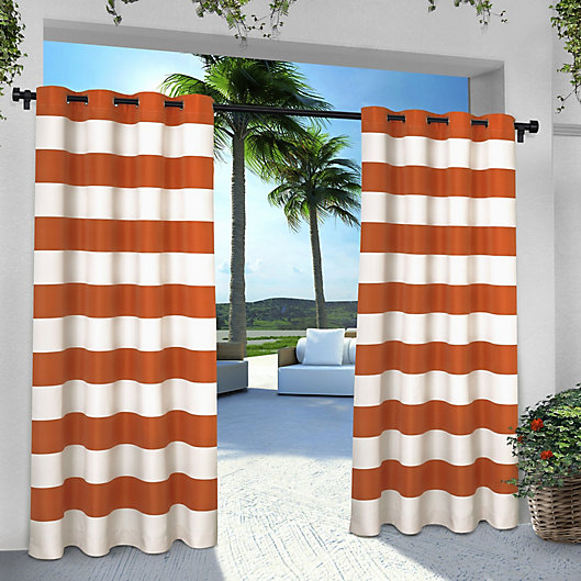 Alternate image 1 for Striped 96-Inch Grommet Indoor/Outdoor Window Curtain Panels in Orange (Set of 2)