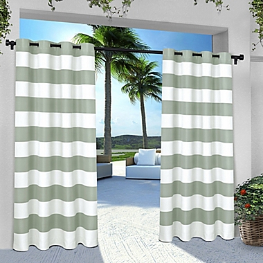 Striped 96-Inch Grommet Indoor/Outdoor Window Curtain Panels in Seafoam (Set of 2). View a larger version of this product image.