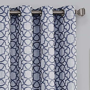 Quinn Geo 84-Inch Grommet 100% Blackout Window Curtain Panel in Navy (Single). View a larger version of this product image.
