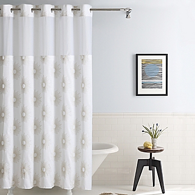 Hookless&reg; Starburst Fabric Shower Curtain in Metallic Gold. View a larger version of this product image.