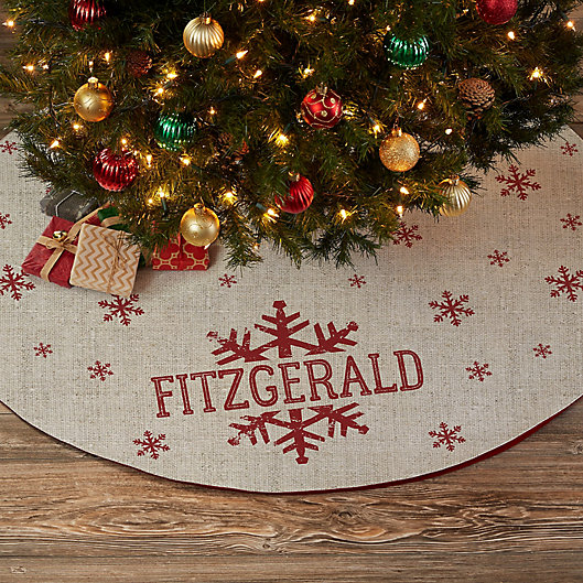 Alternate image 1 for Stamped Snowflake Personalized Christmas Tree Skirt
