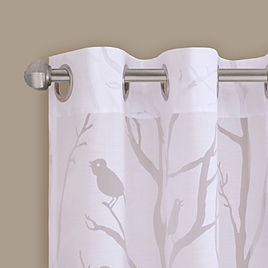 Madison Park Averil Sheer Bird 84-Inch Grommet Top Window Curtain Panel in White (Single). View a larger version of this product image.