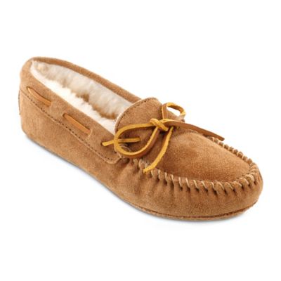 tan moccasin slippers