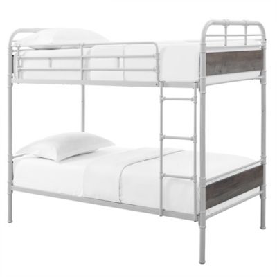 grey and white bunk beds