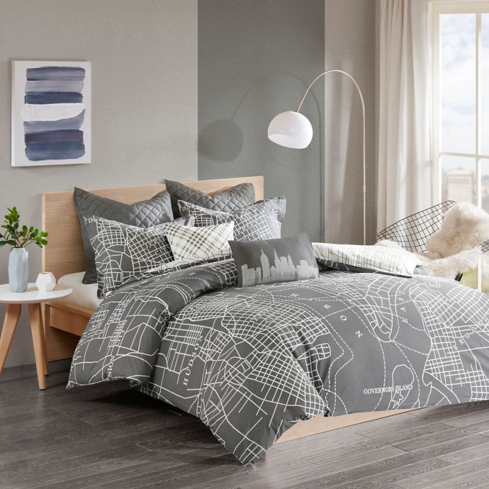 Buy Urban Habitat Manhattan Reversible Fullqueen Duvet Cover Set In Charcoal From Bed Bath And Beyond