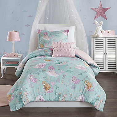 Mi Zone Kids Darya 4-Piece Reversible Full/Queen Comforter Set in Aqua/Pink. View a larger version of this product image.