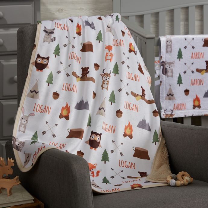 Woodland Adventure Personalized Sherpa Baby Blanket Bed Bath and