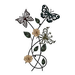 Garden Butterfly Hand Painted 15-Inch x 24-Inch Metal Wall Art