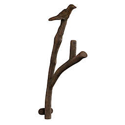 Bird on Tree Branch 5-Inch x 11-Inch Cast Iron Hook in Distressed Brown