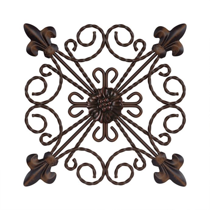 Lavish Home Medallion Metal Square Wall Art in Distressed Brown Bed