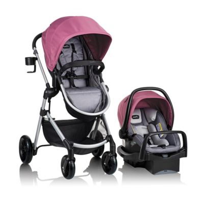 grey and pink travel system