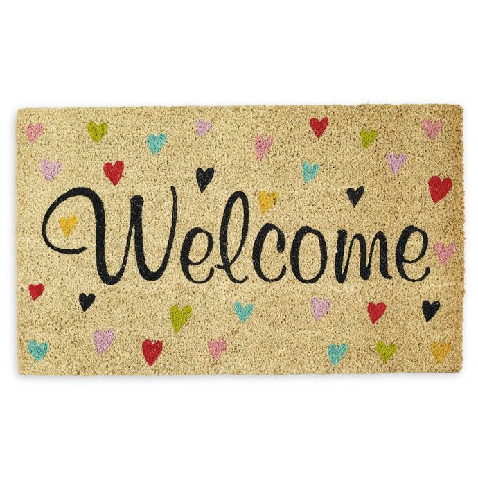 Design Imports Hearts Welcome 18 X 30 Coir Door Mat In Tan Bed