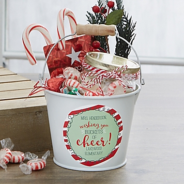 Holly Jolly Personalized Mini Metal Teacher Bucket. View a larger version of this product image.