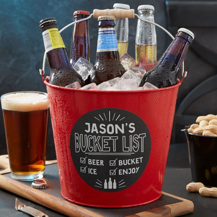 Bucket List Personalized Red Metal Beer Bucket Bed Bath 