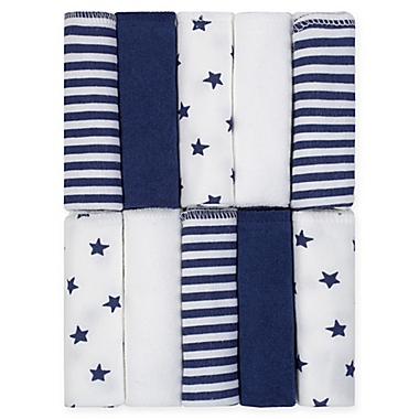 Just Born&reg; Pom Pom 10-Pack Terry Washcloths in Navy/White. View a larger version of this product image.