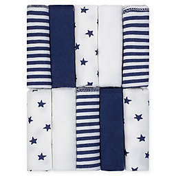 Just Born® Pom Pom 10-Pack Terry Washcloths in Navy/White