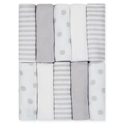 Just Born&reg; Pom Pom 10-Pack Terry Washcloths in Grey/White