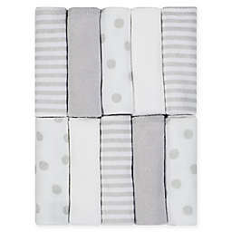 Just Born&reg; Pom Pom 10-Pack Terry Washcloths in Grey/White