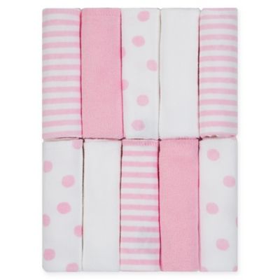 Just Born&reg; Pom Pom 10-Pack Terry Washcloths in Pink/White
