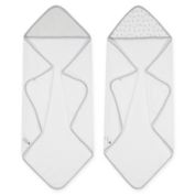 Just Born&reg; Pom Pom 2-Pack Hooded Towels in Grey/White