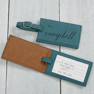 Wedded Bliss Personalized Luggage Tag in Teal