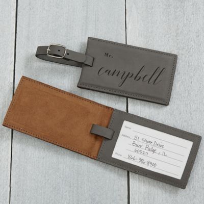 Wedded Bliss Personalized Luggage Tag in Charcoal