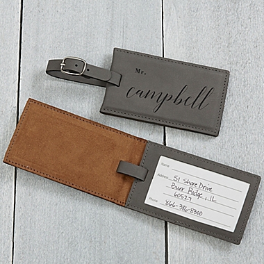 Wedded Bliss Personalized Luggage Tag in Charcoal. View a larger version of this product image.